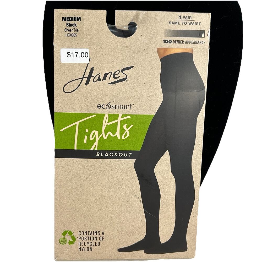 Hanes EcoSmart Blackout Tights Medium Black 100 Denier NIP